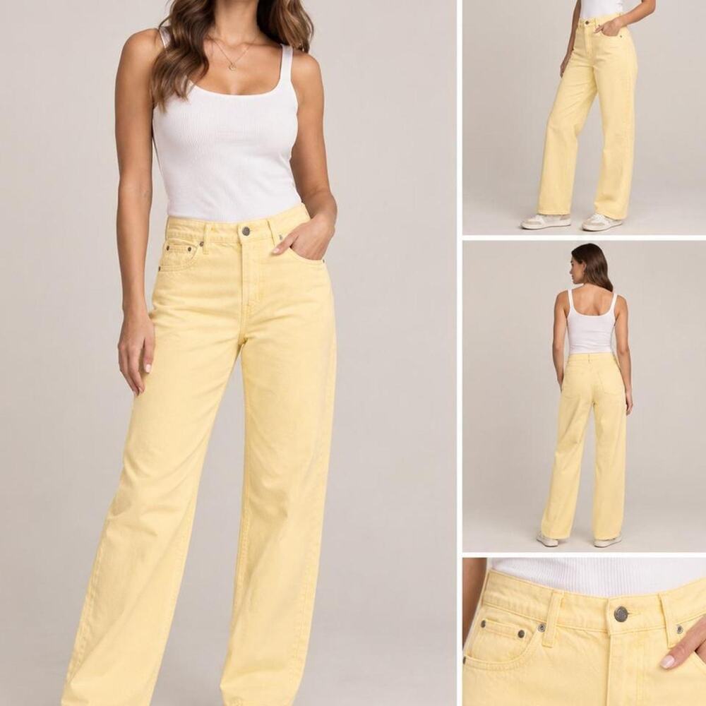 Pastel yellow straight leg jeans soft